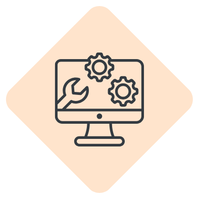 Home-Workflows-ITSM-Process Icône d’un écran avec engrenages et clé – automatisation des processus ITSM et gestion technique simplifiée