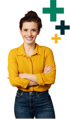 pro services C2 consultant smiling confidently beside training and implementation service icons, representing personalized professional support